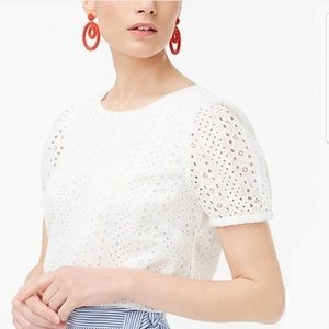 J. Crew White Eyelet Puff Sleeve Top